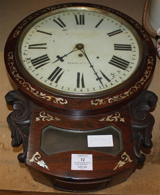 19th century mother of pearl inlaid wall clock, Brighton clock maker